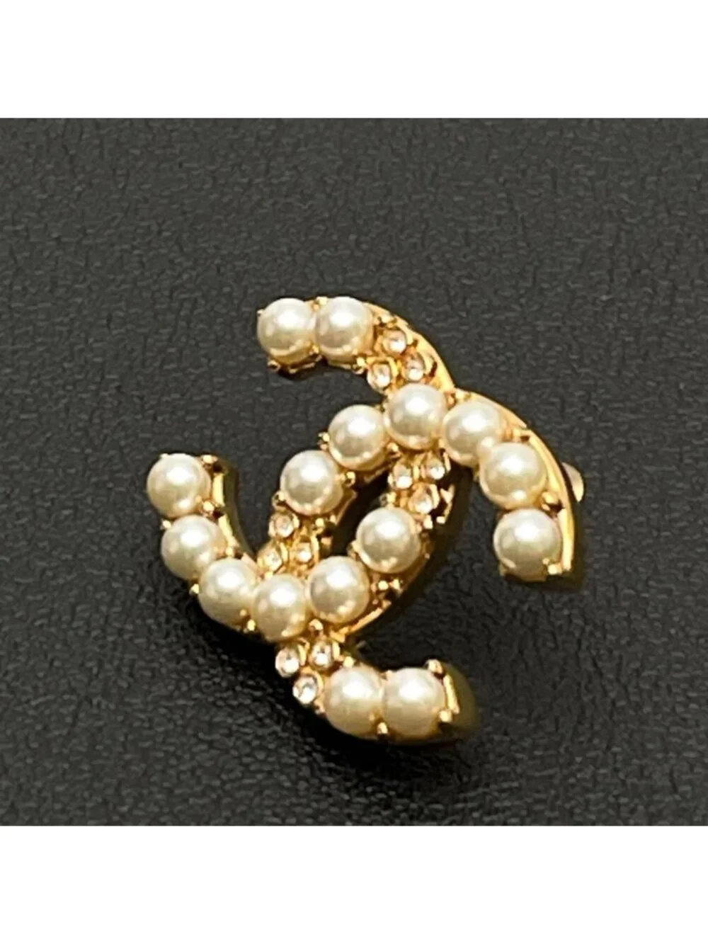 Chanel CC Logo Brooch Pearl Rhinestone Gold